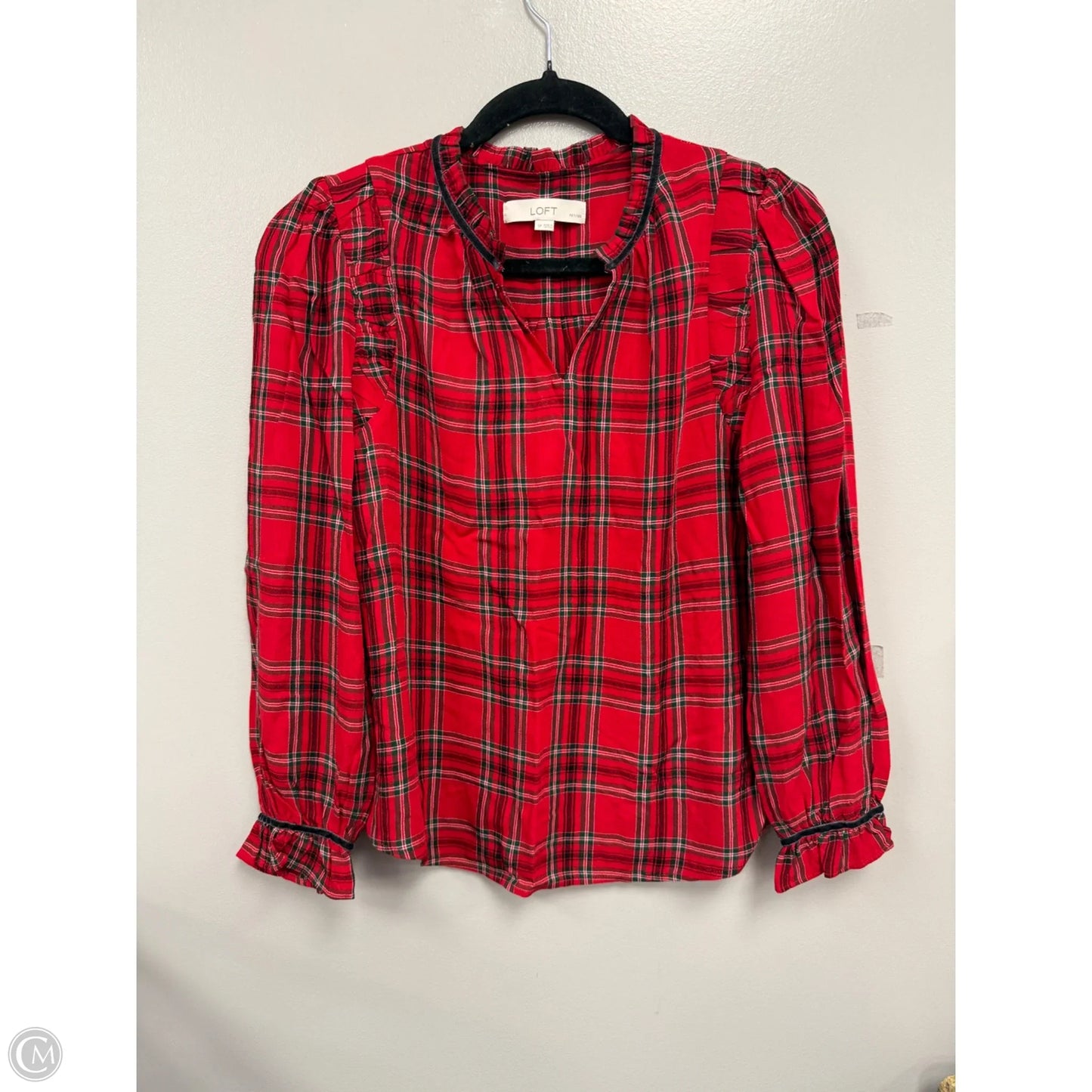 Blouse Long Sleeve By Loft In Green & Red, Size: Sp