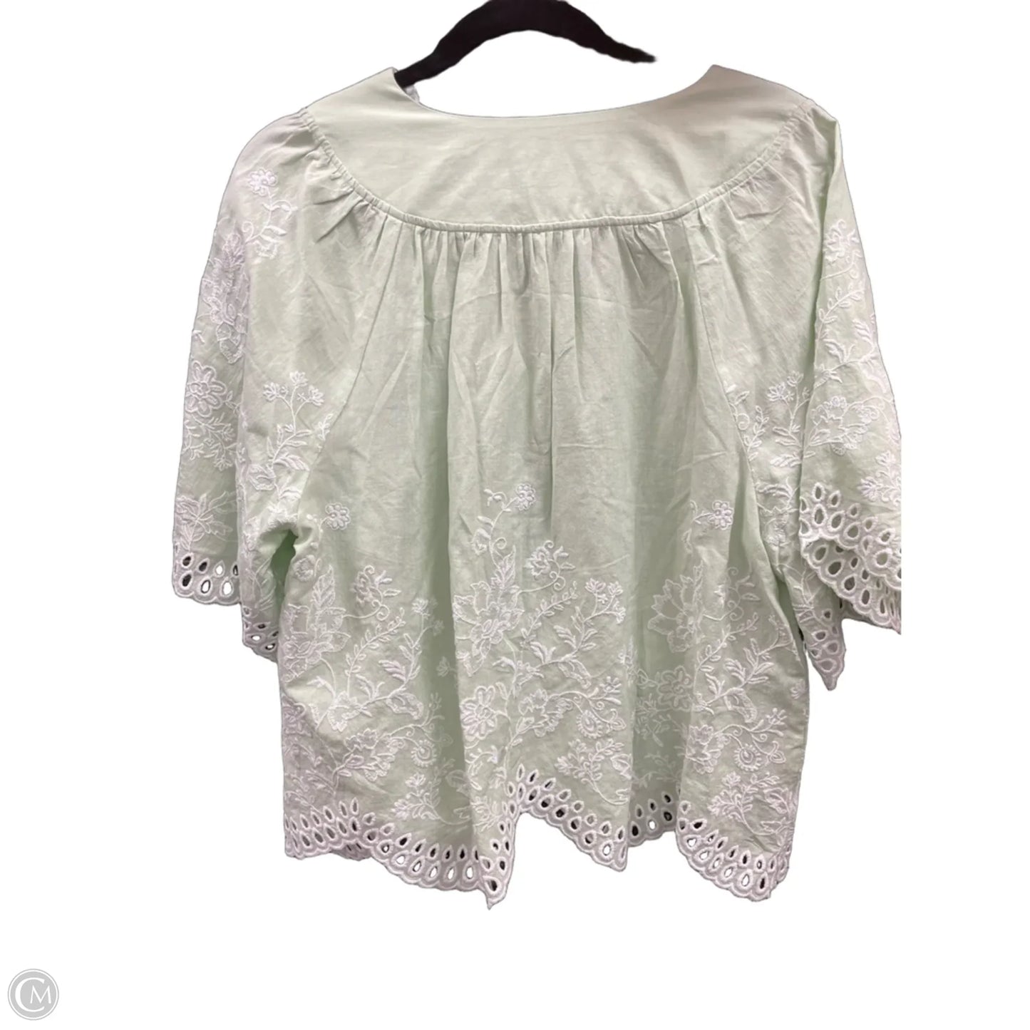 Blouse Short Sleeve By Loft In Green & White, Size: M