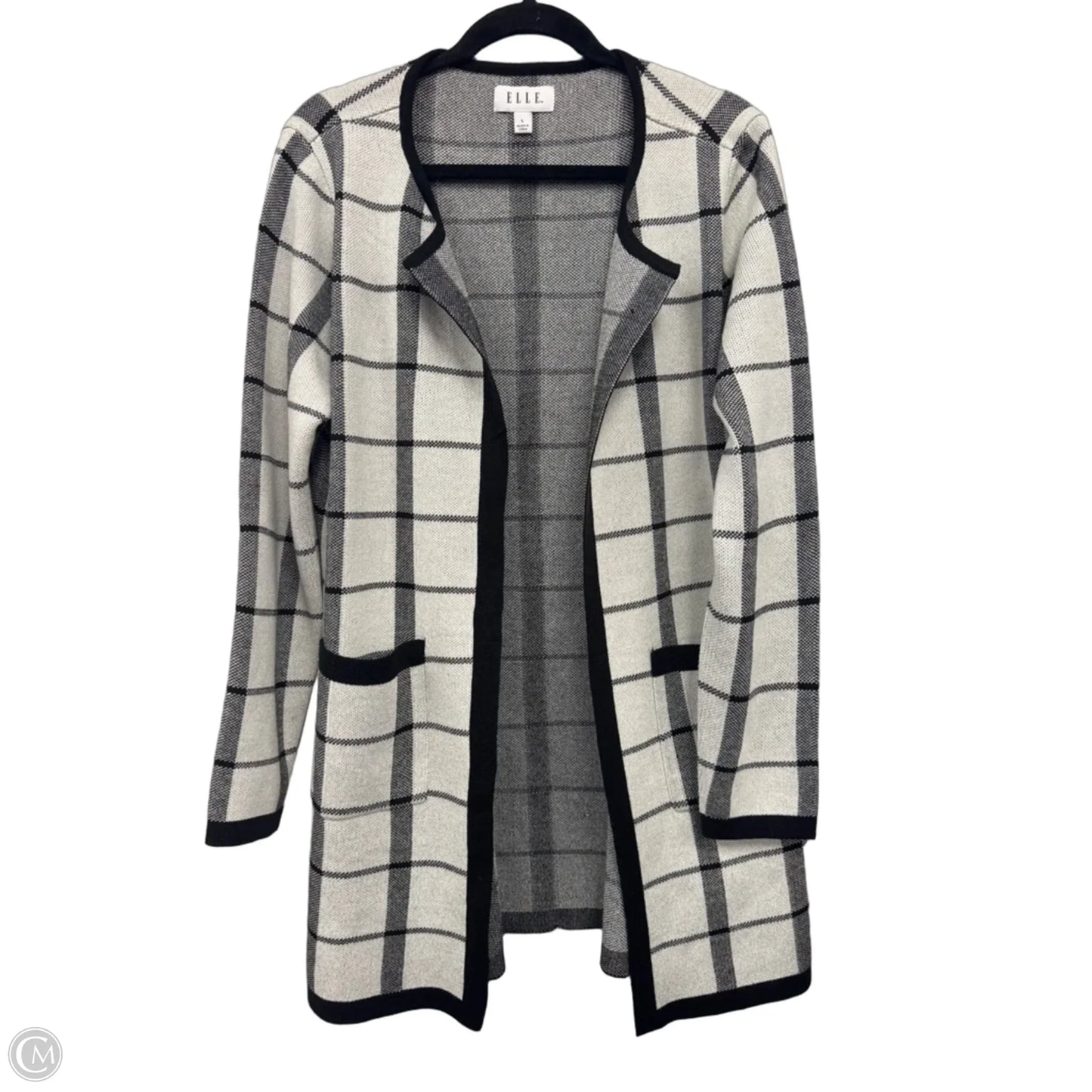 Sweater Cardigan By Elle In Black & Grey, Size: L
