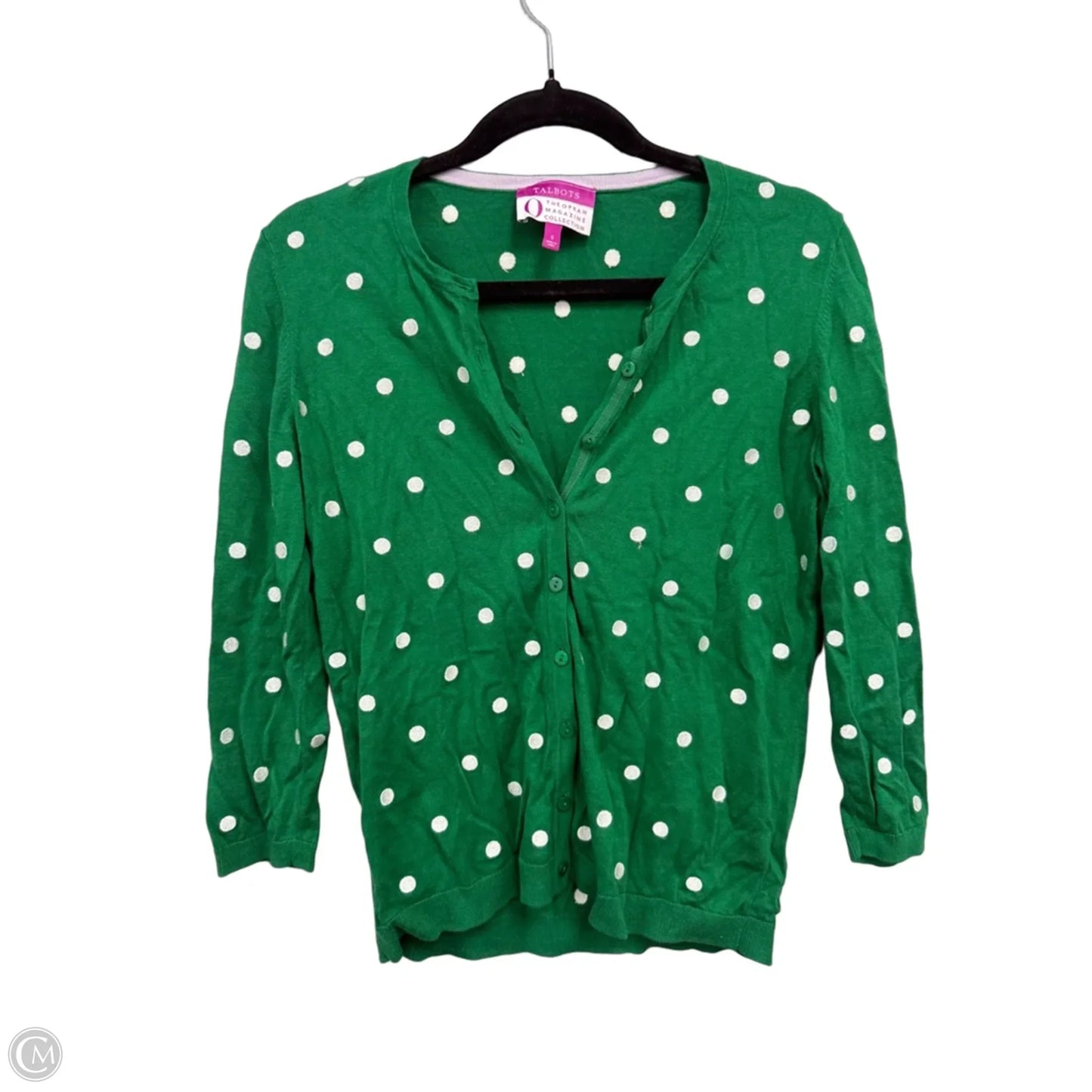 Sweater Cardigan By Talbots In Green & White, Size: S