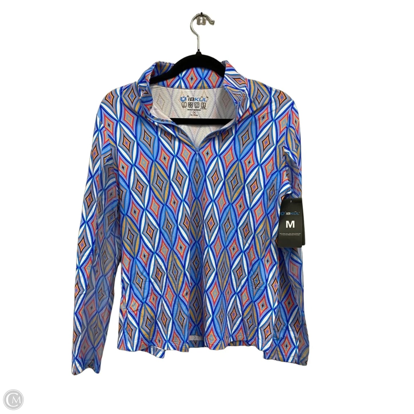 Athletic Top Long Sleeve Collar By Ibkul In Blue & Orange, Size: M