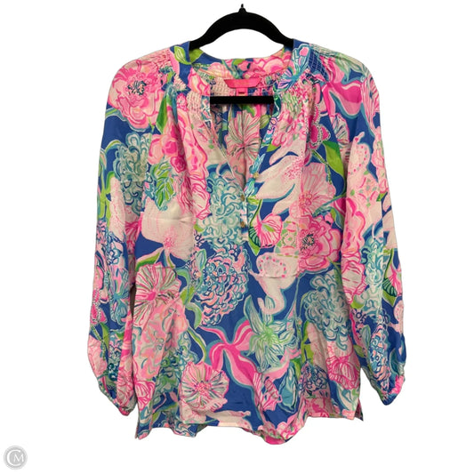 Blouse Designer By Lilly Pulitzer In Blue & Pink, Size: S