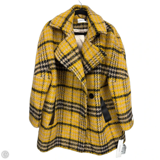 Coat Peacoat By Calvin Klein In Black & Yellow, Size: Xl
