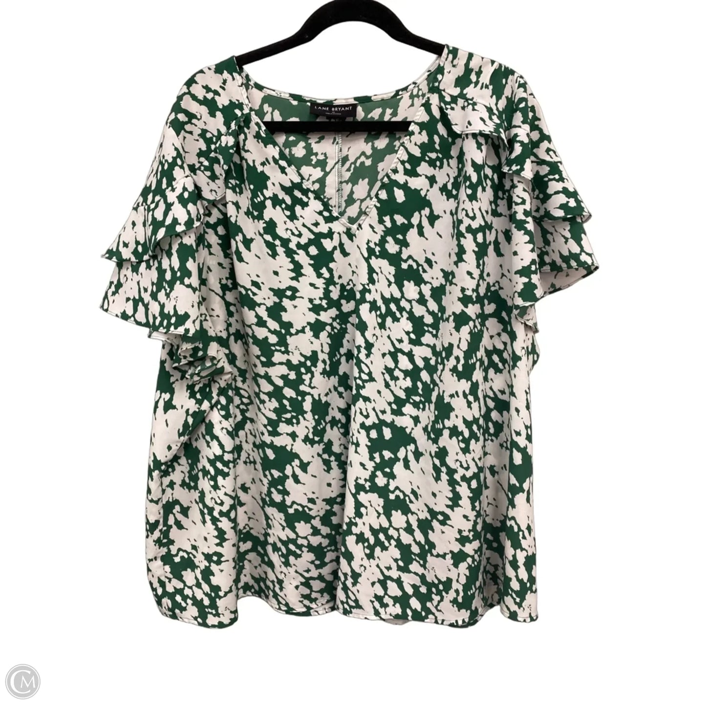 Top Short Sleeve By Lane Bryant In Green & White, Size: 4x