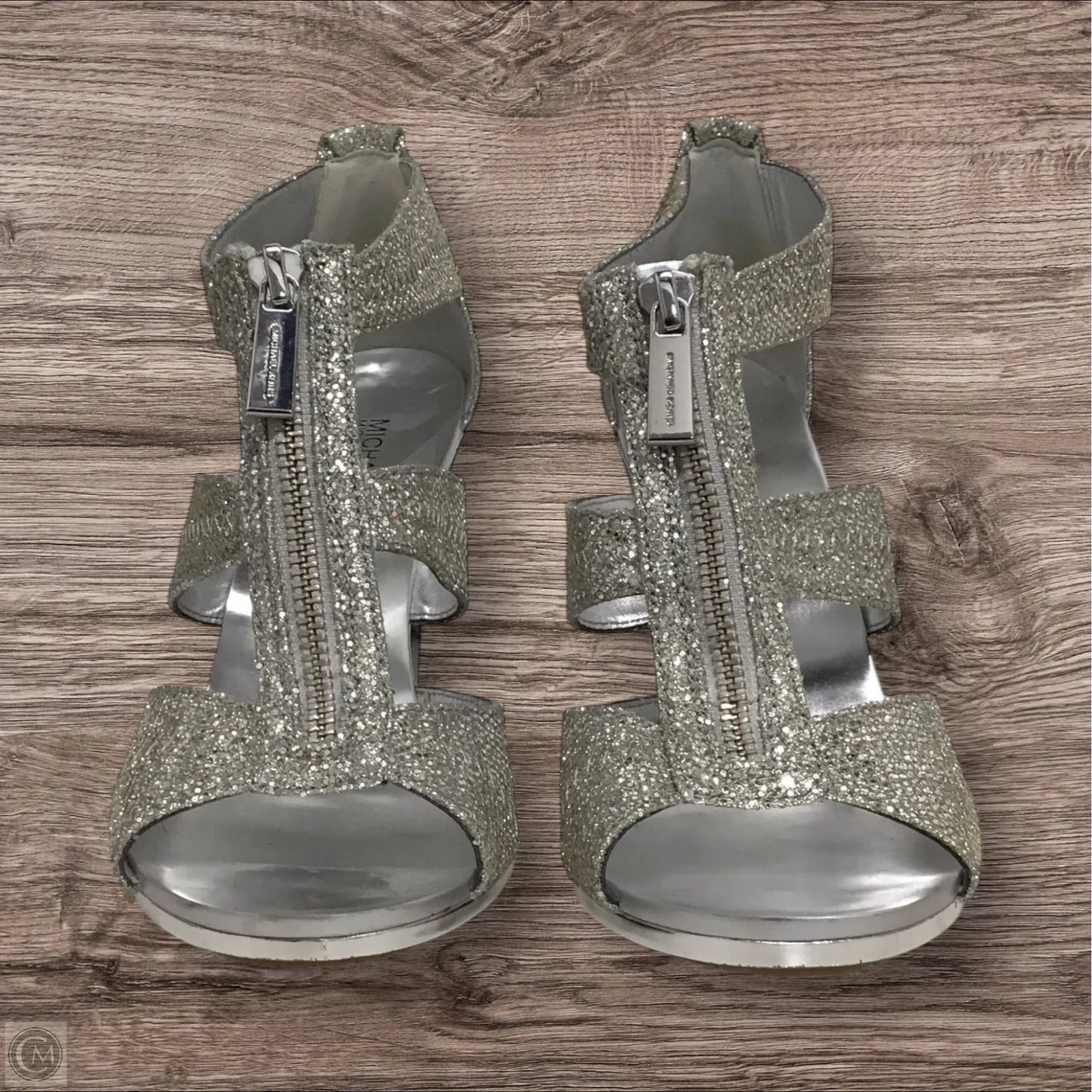 Sandals Heels Stiletto By Michael By Michael Kors In Silver, Size: 6.5