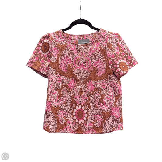 Top Short Sleeve By Anthropologie In Pink & Tan, Size: Xs