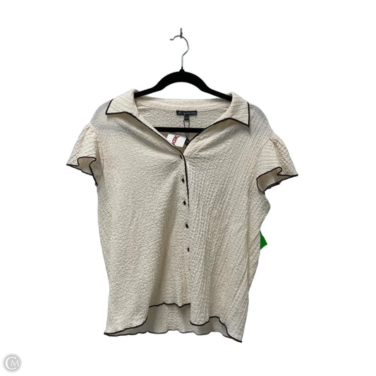 Blouse Short Sleeve By Adrianna Papell In Beige, Size: L