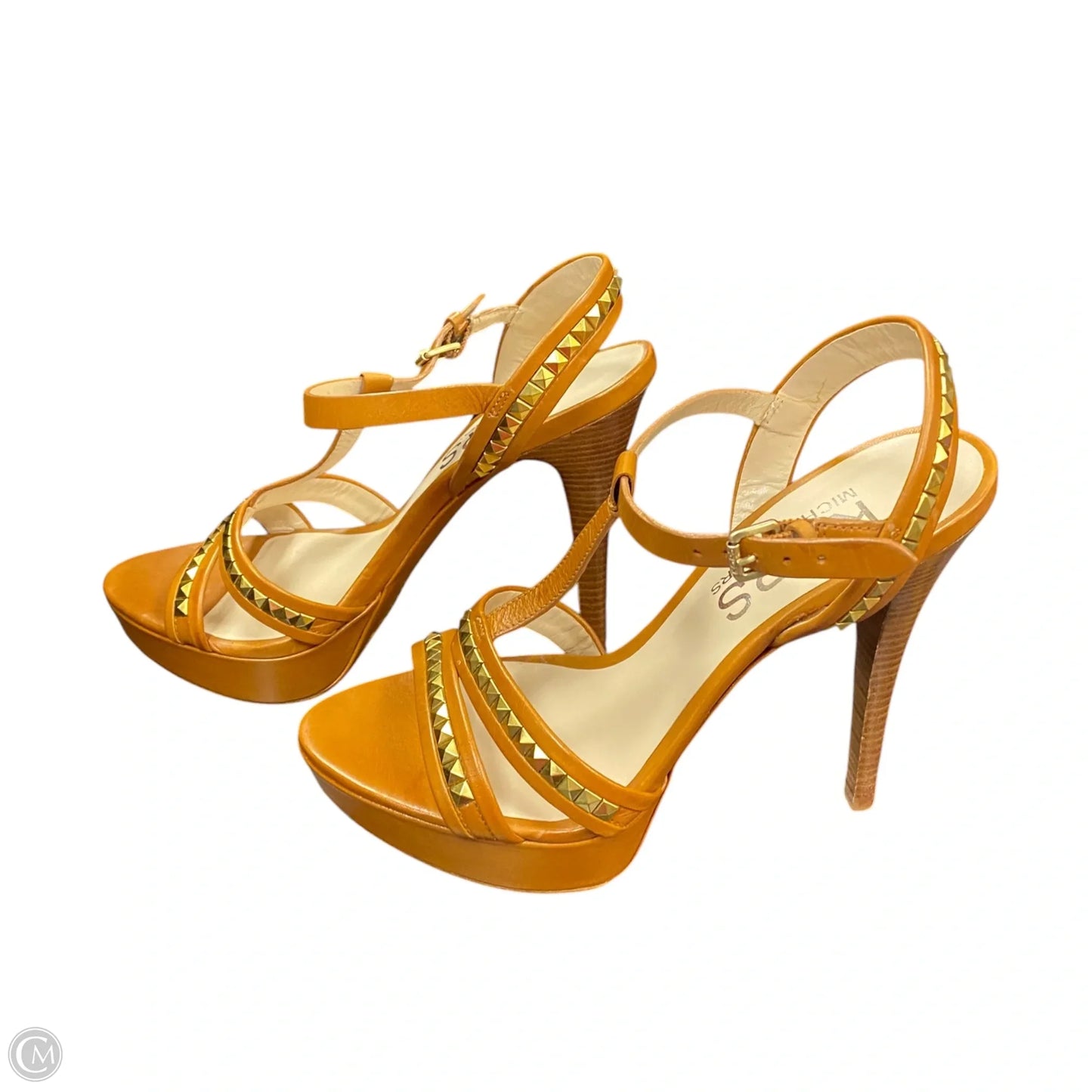 Sandals Heels Stiletto By Michael By Michael Kors In Gold & Tan, Size: 7.5