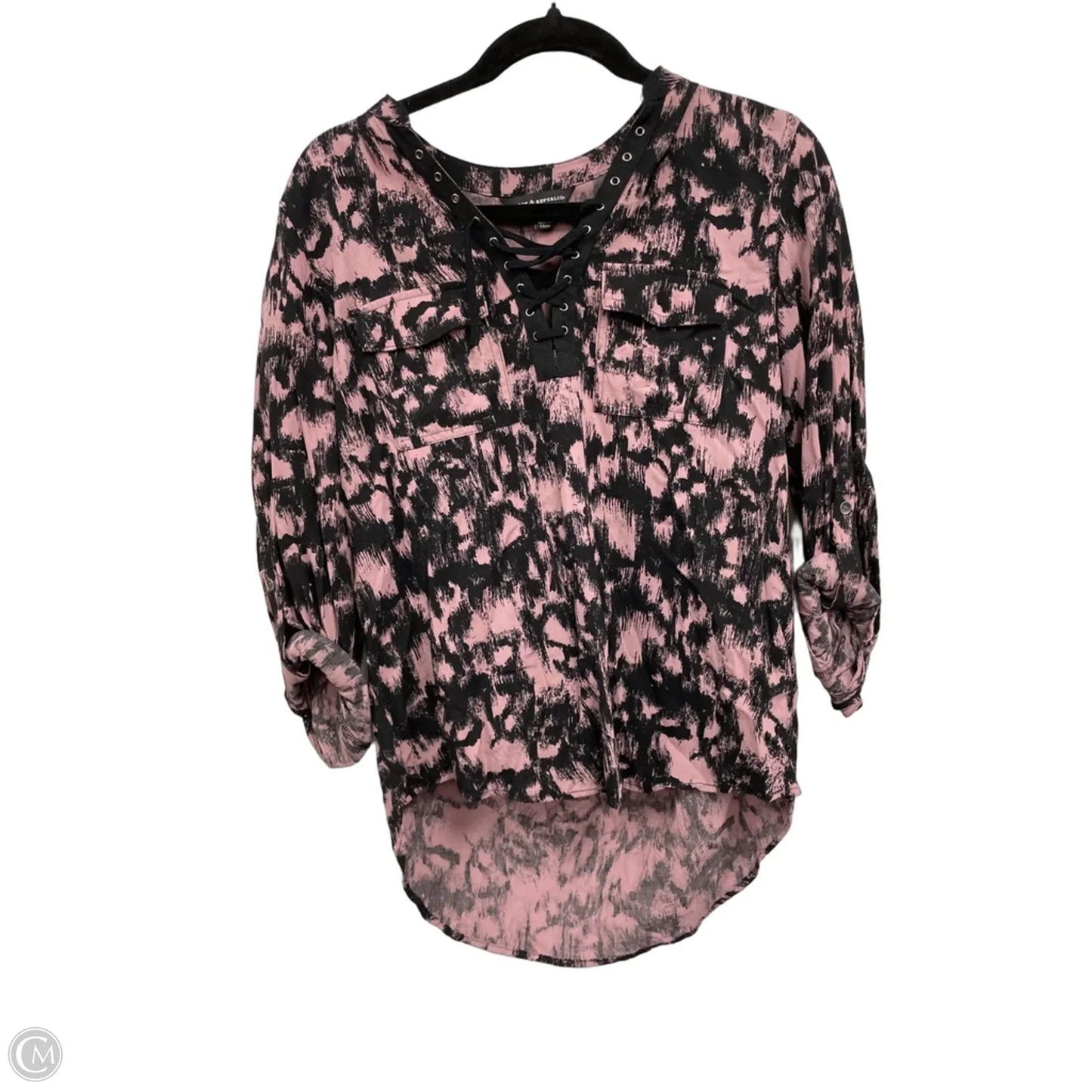 Top 3/4 Sleeve By Rock And Republic In Black & Pink, Size: M