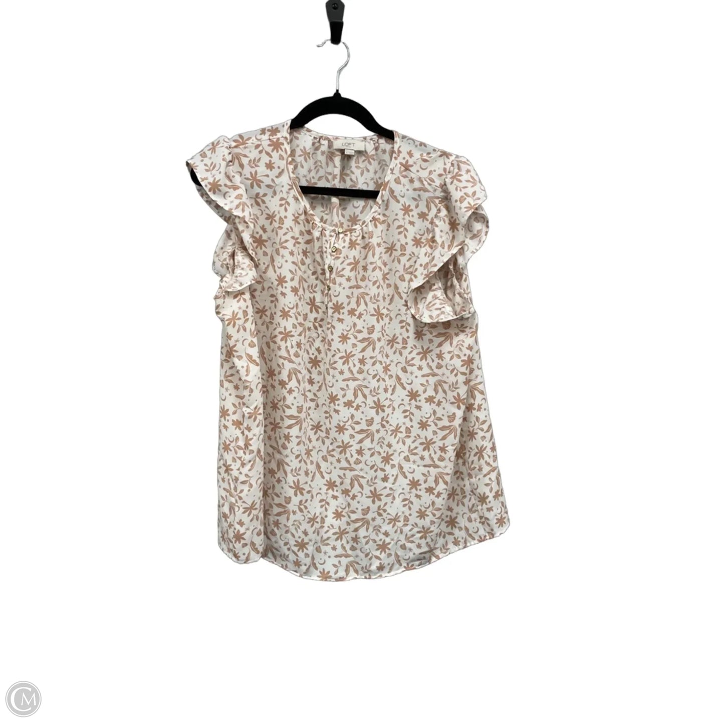 Top Short Sleeve By Loft In Tan & White, Size: Xl