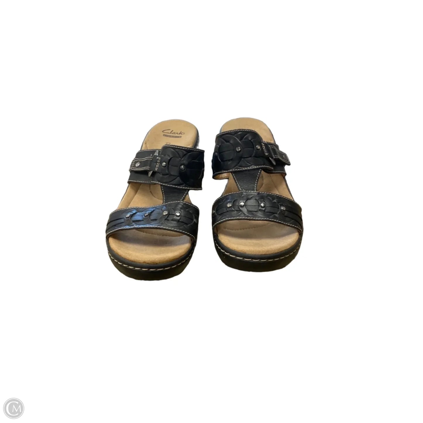Sandals Heels Wedge By Clarks In Black, Size: 9.5