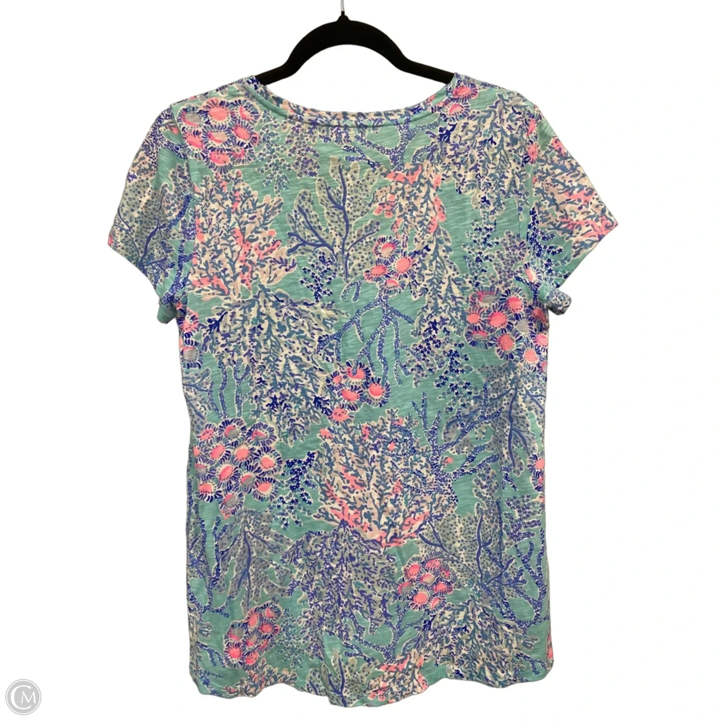 Top Short Sleeve Designer By Lilly Pulitzer In Blue & Green, Size: M