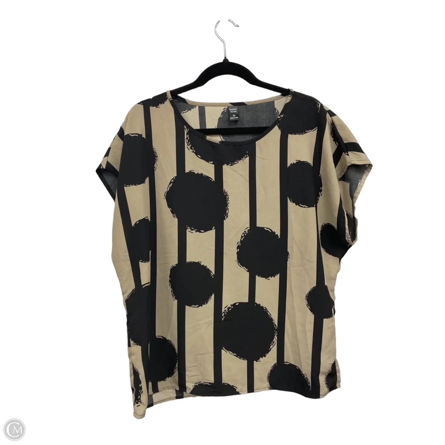 Top Short Sleeve By Emery Rose In Black & Tan, Size: Xl