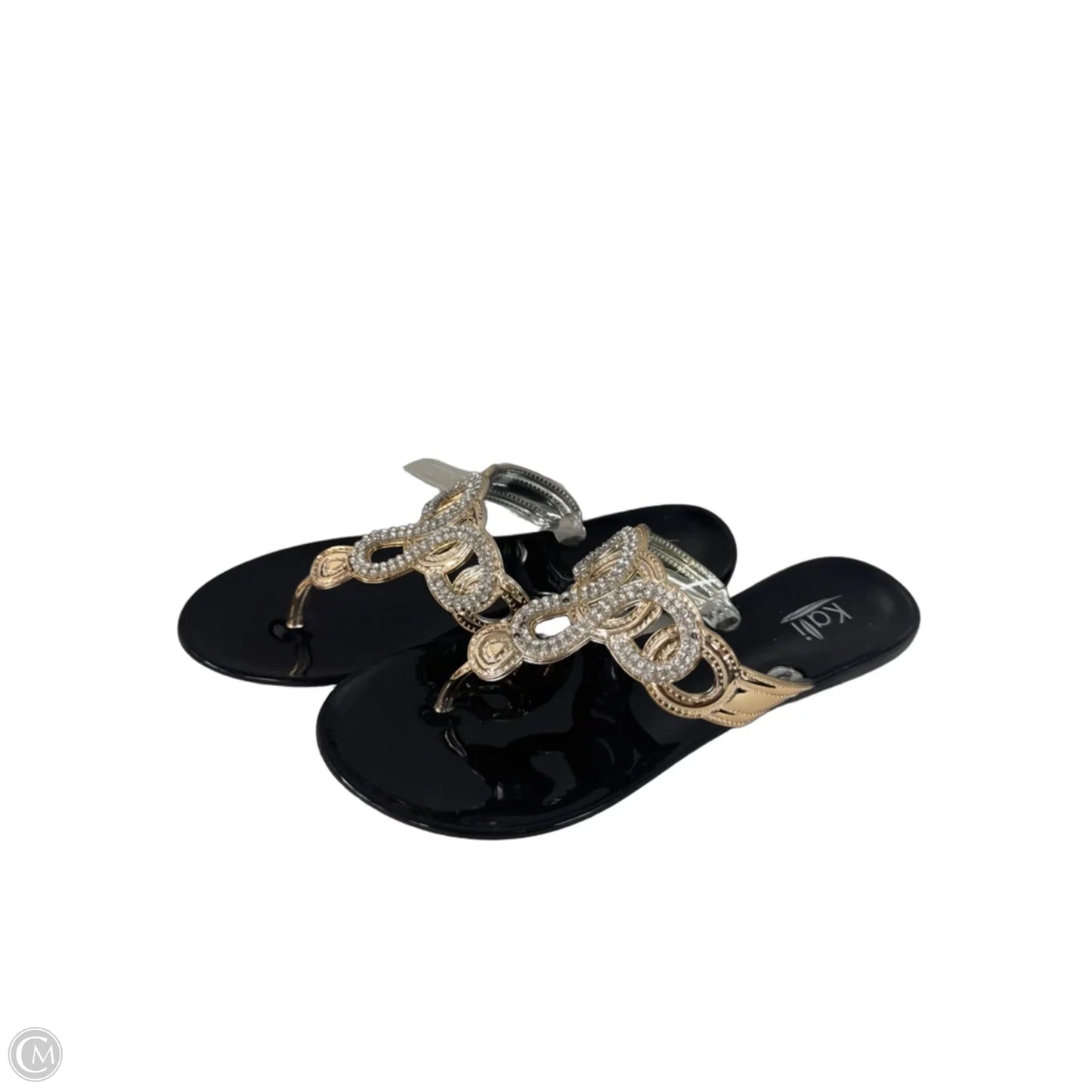 Sandals Flats By Clothes Mentor In Black & Gold, Size: 7