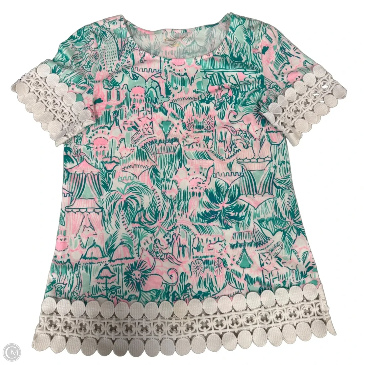 Top Short Sleeve Designer By Lilly Pulitzer In Animal Print, Size: Xs
