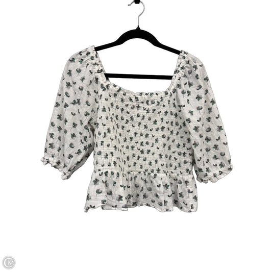 Top Short Sleeve By Loft In Green & White, Size: S