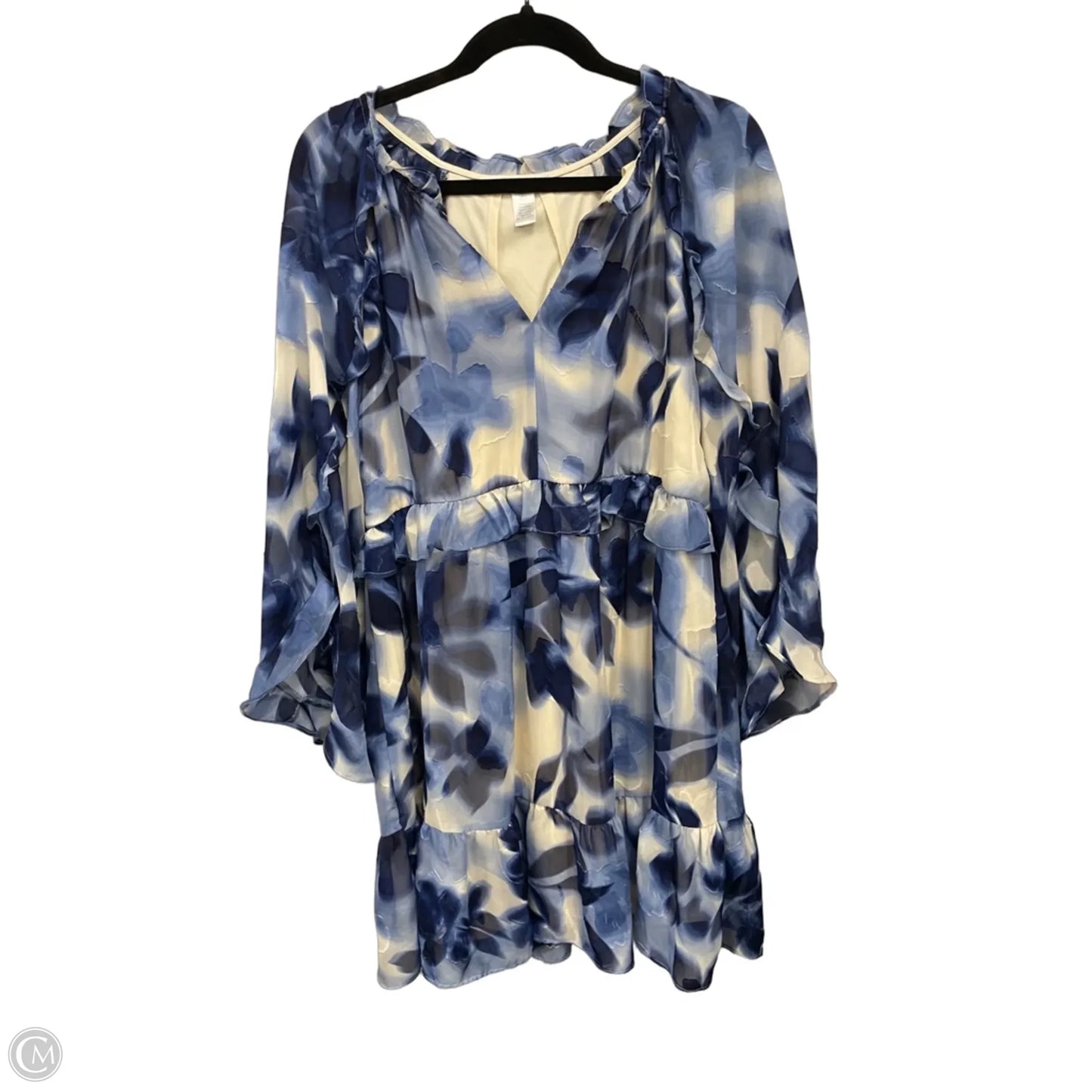 Dress Casual Short By London Times In Blue & Cream, Size: L