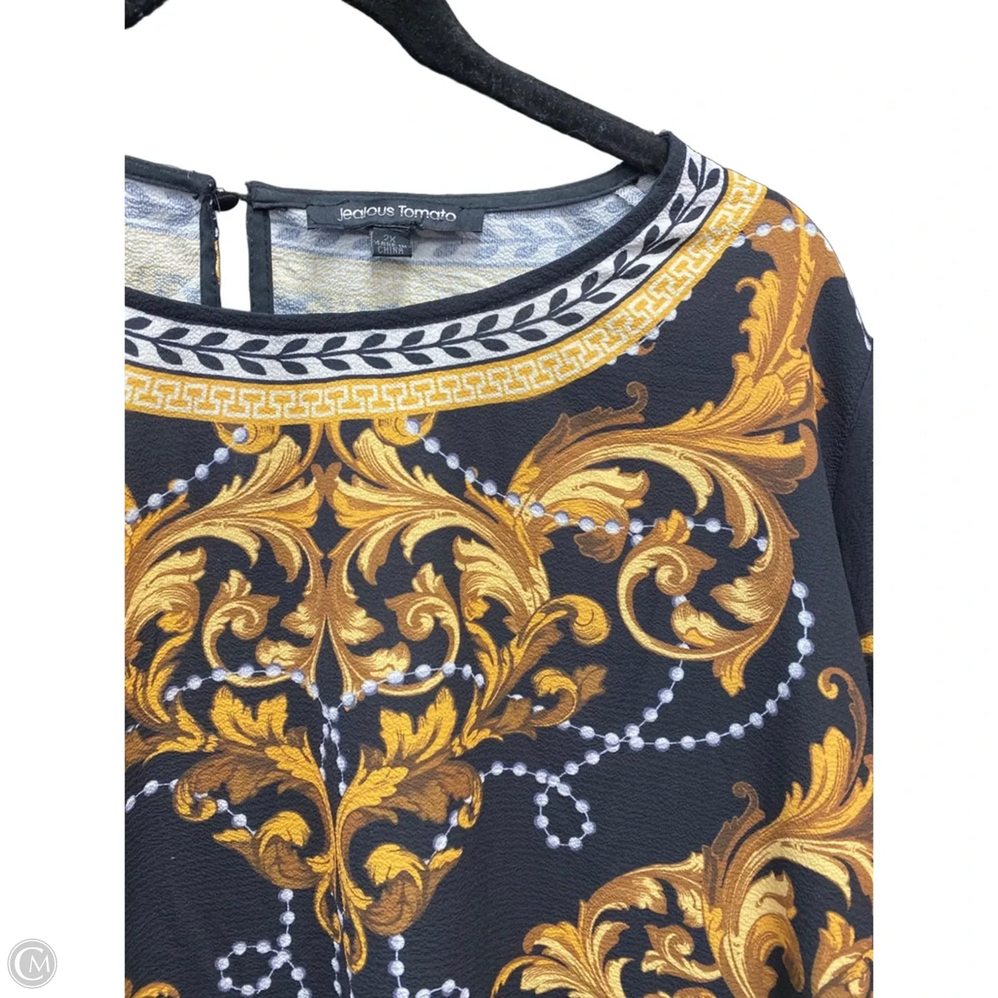 Top Short Sleeve By Jealous Tomato In Black & Gold, Size: 2x