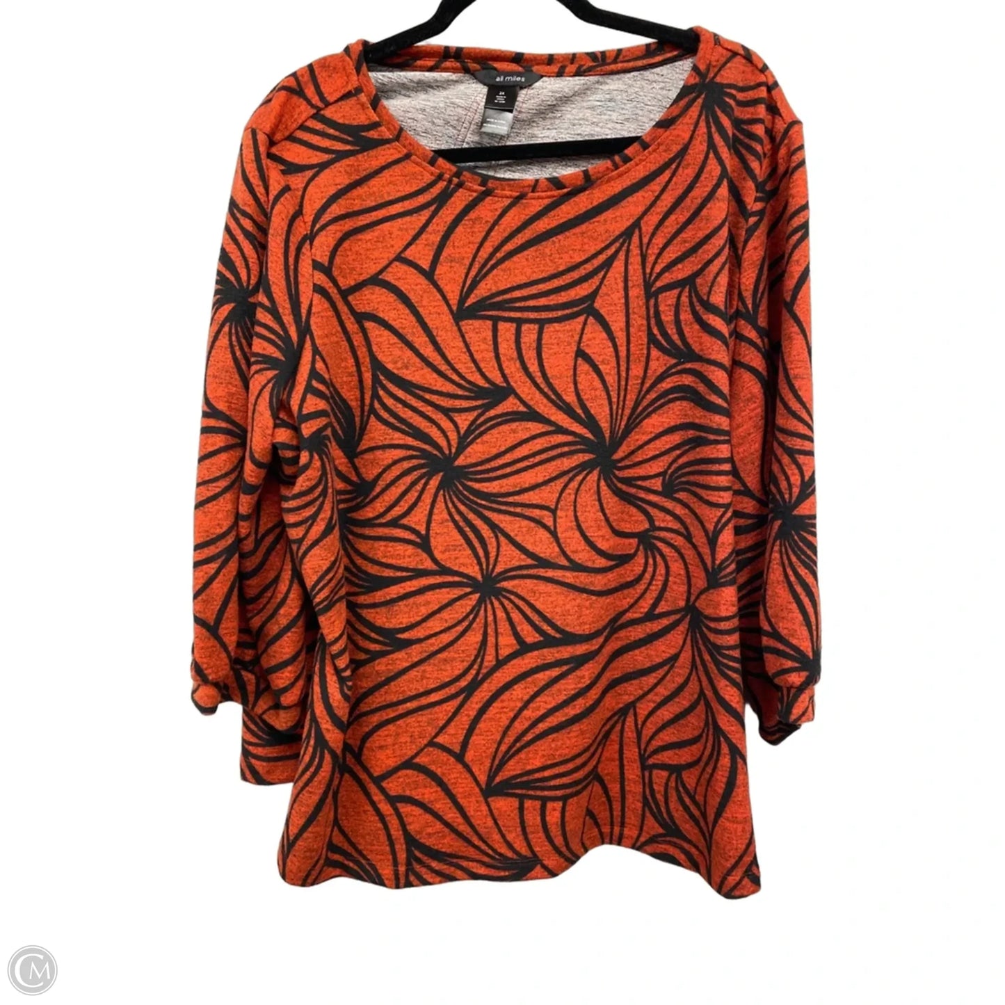 Top 3/4 Sleeve By Ali Miles In Black & Orange, Size: 2x