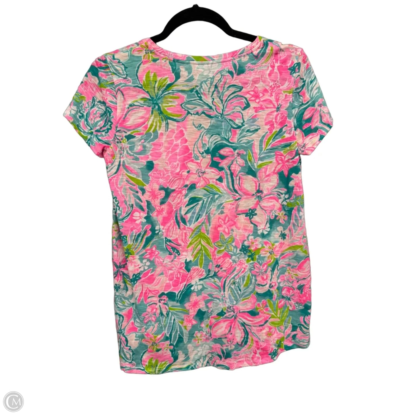 Top Short Sleeve Designer By Lilly Pulitzer In Green & Pink, Size: S