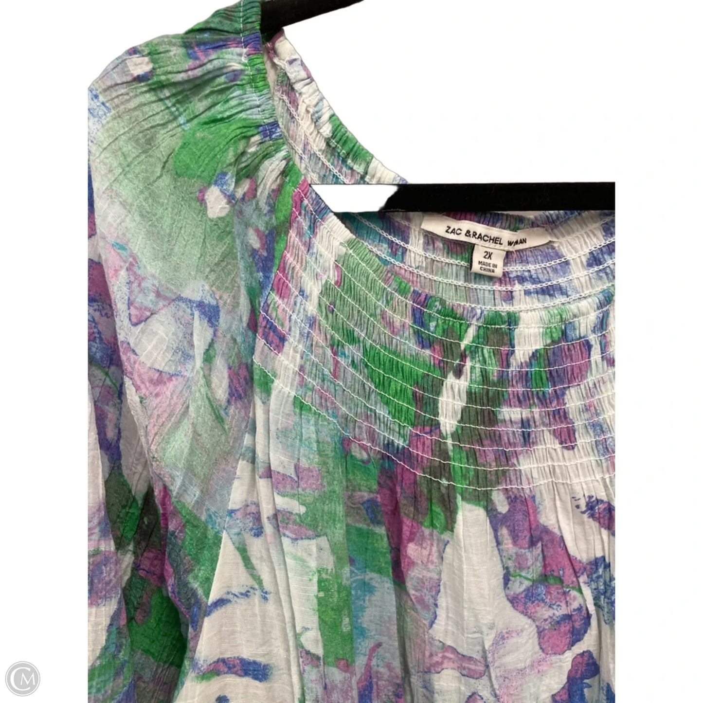 Top 3/4 Sleeve By Zac And Rachel In Green & Pink, Size: 2x