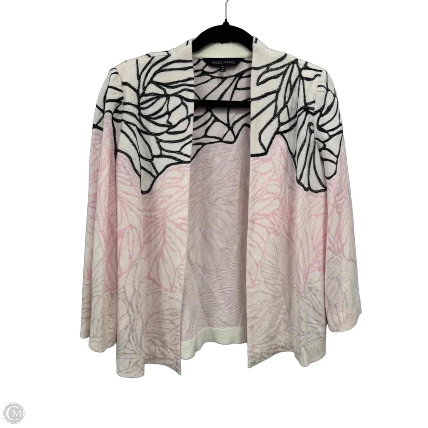 Sweater Cardigan By Ming Wang In Black & Pink, Size: S