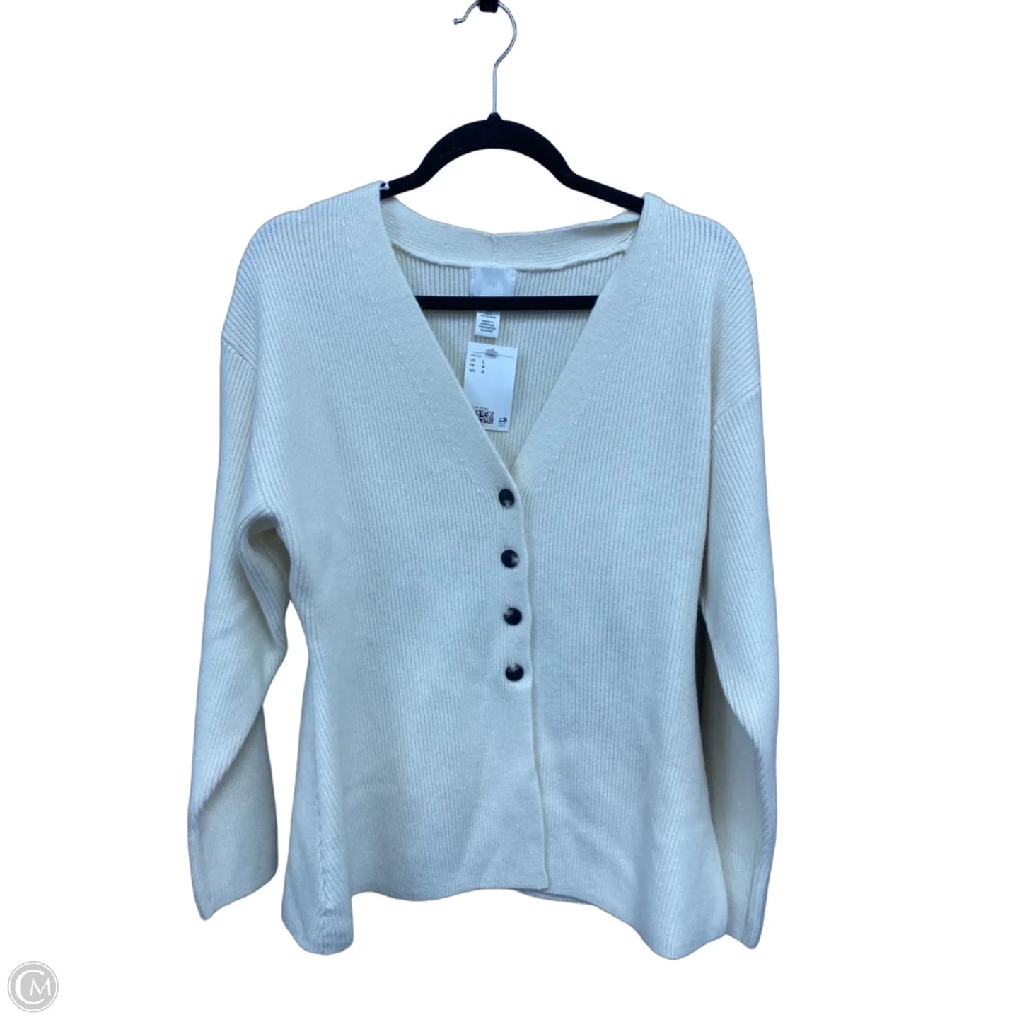 Sweater Cardigan By H&m In Cream, Size: L