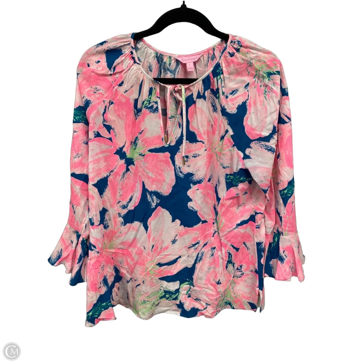 Top Long Sleeve Designer By Lilly Pulitzer In Blue & Pink, Size: L