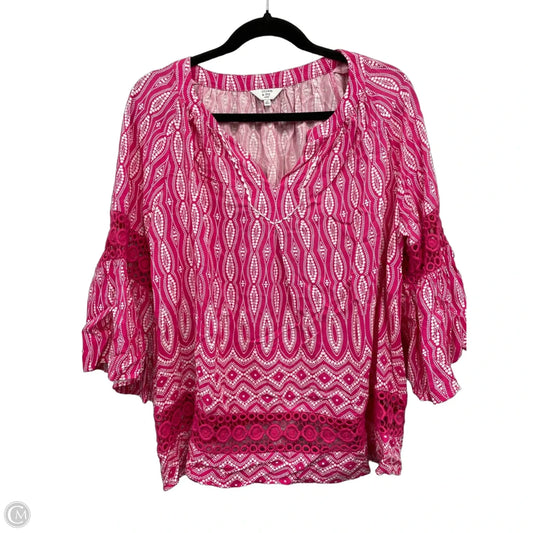 Top 3/4 Sleeve By Crown And Ivy In Pink & White, Size: 1x