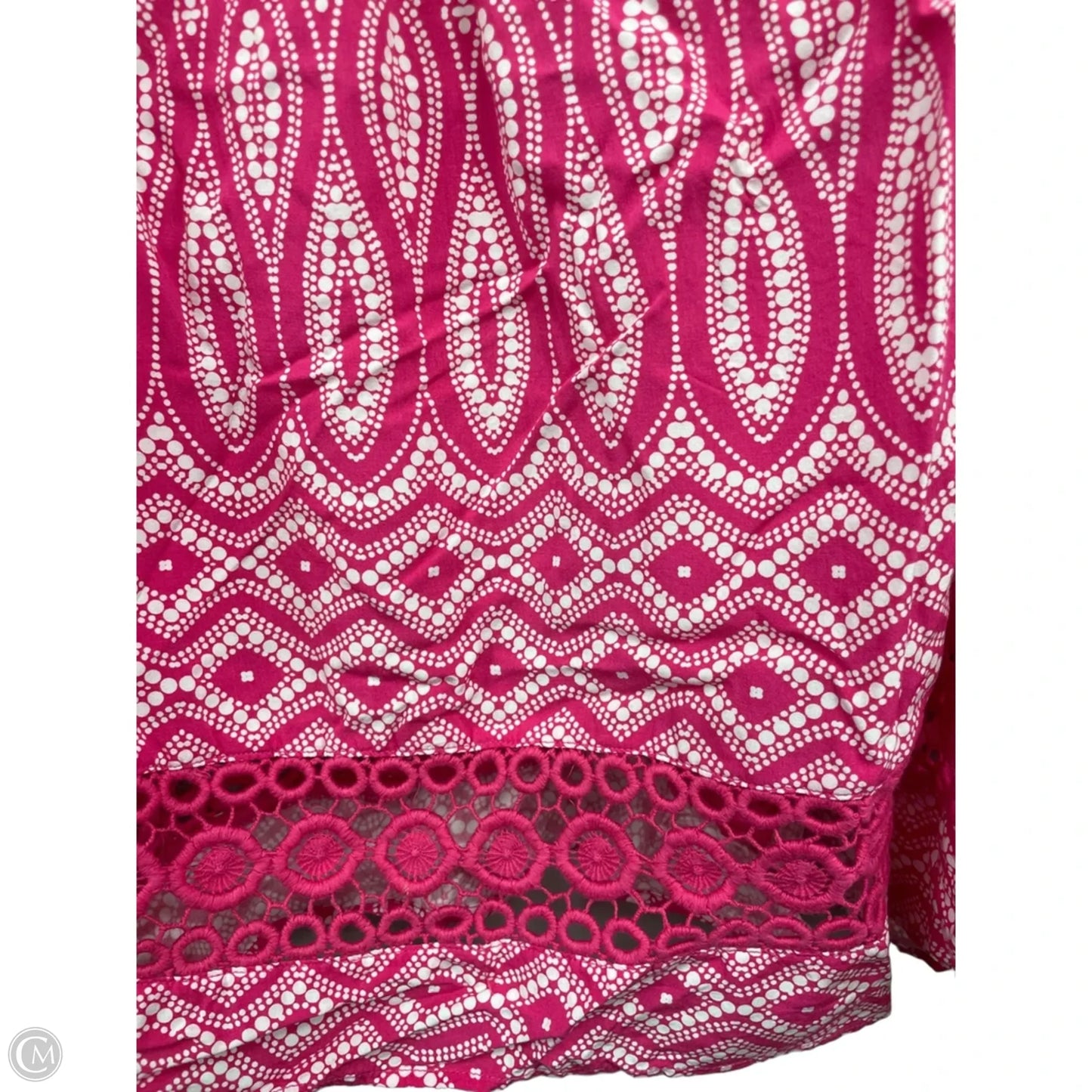 Top 3/4 Sleeve By Crown And Ivy In Pink & White, Size: 1x