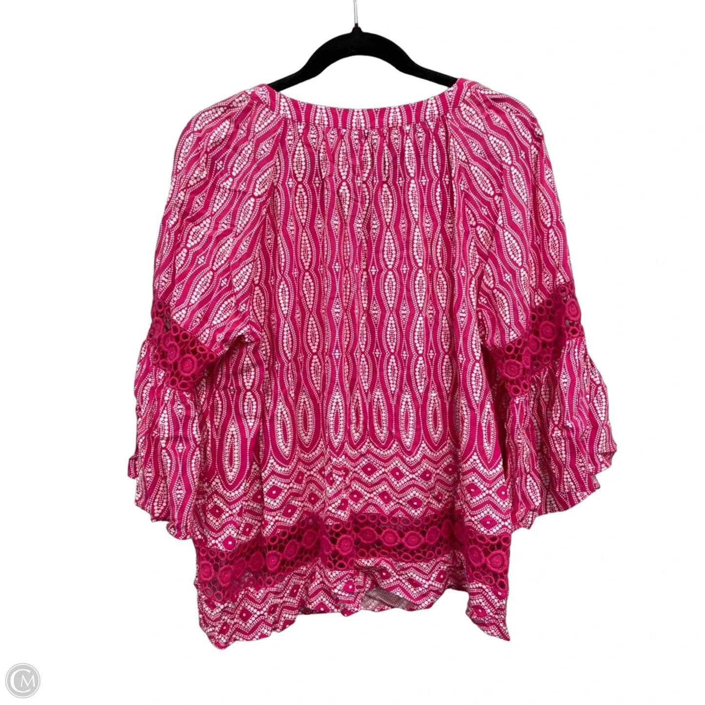 Top 3/4 Sleeve By Crown And Ivy In Pink & White, Size: 1x