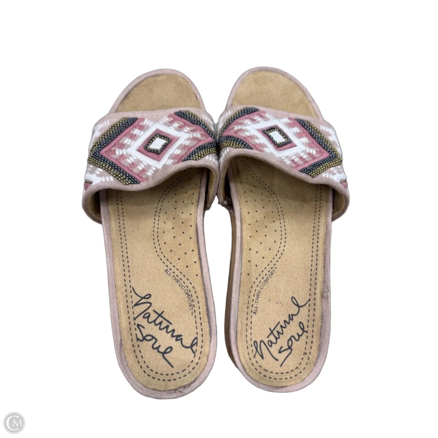 Sandals Heels Wedge By Natural Soul In Pink & Tan, Size: 9.5
