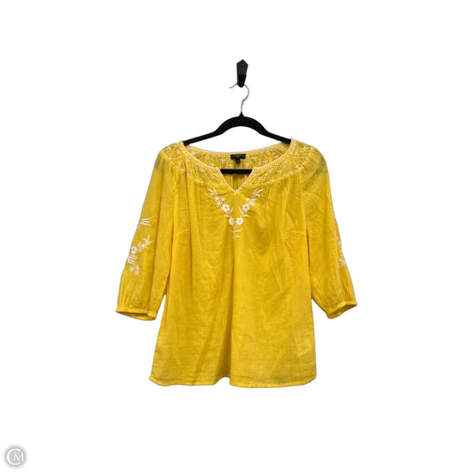 Tunic 3/4 Sleeve By Talbots In White & Yellow, Size: Sp
