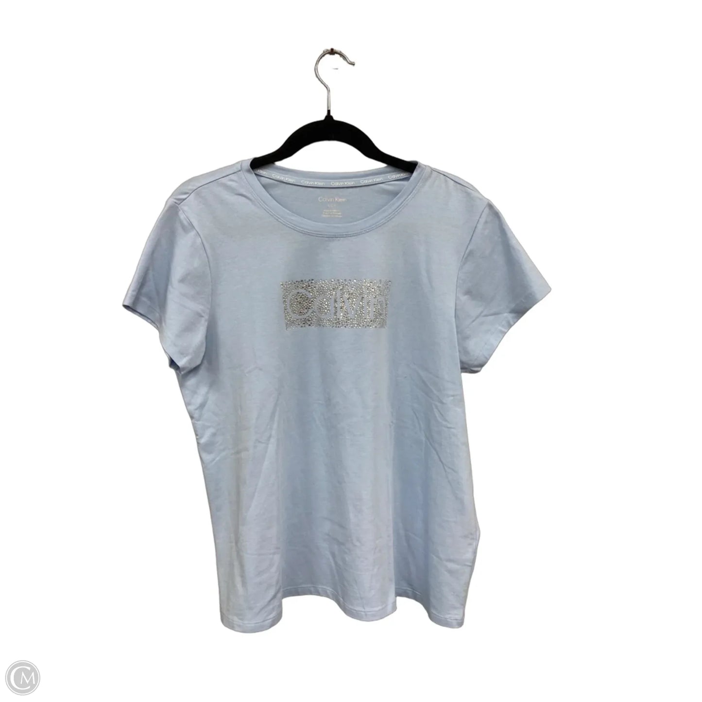 Top Short Sleeve Basic By Calvin Klein In Blue & Silver, Size: L