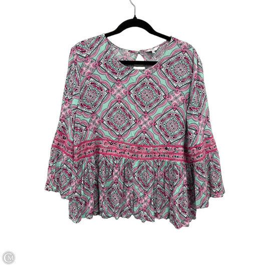 Top 3/4 Sleeve By Crown And Ivy In Green & Pink, Size: L