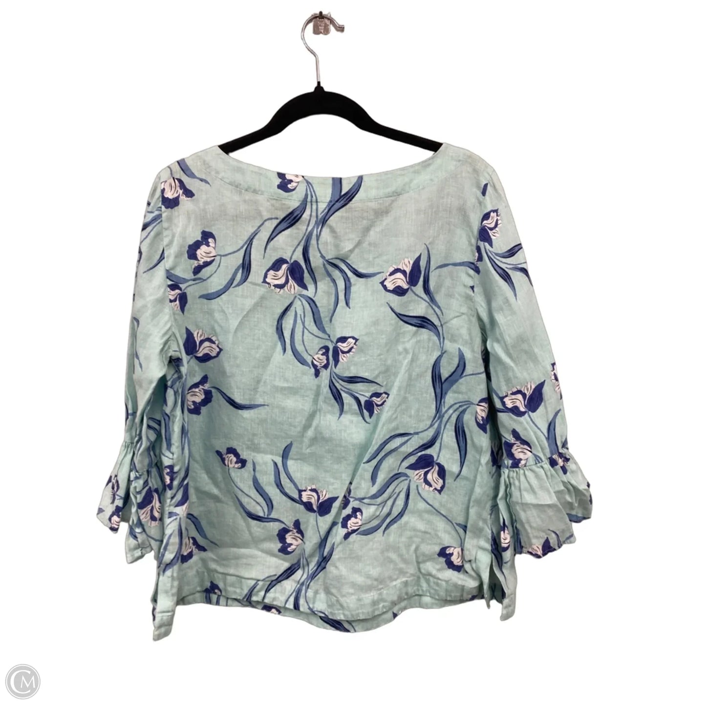 Top 3/4 Sleeve By Charter Club In Blue & White, Size: L