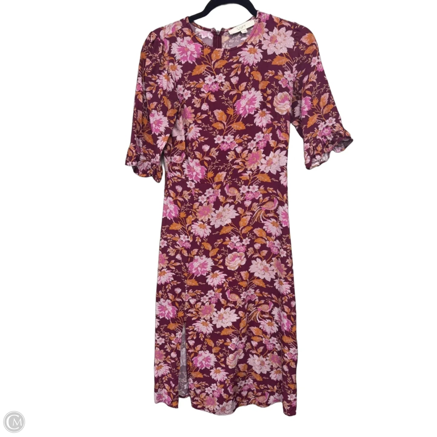 Dress Casual Midi By Loft In Orange & Purple, Size: 0