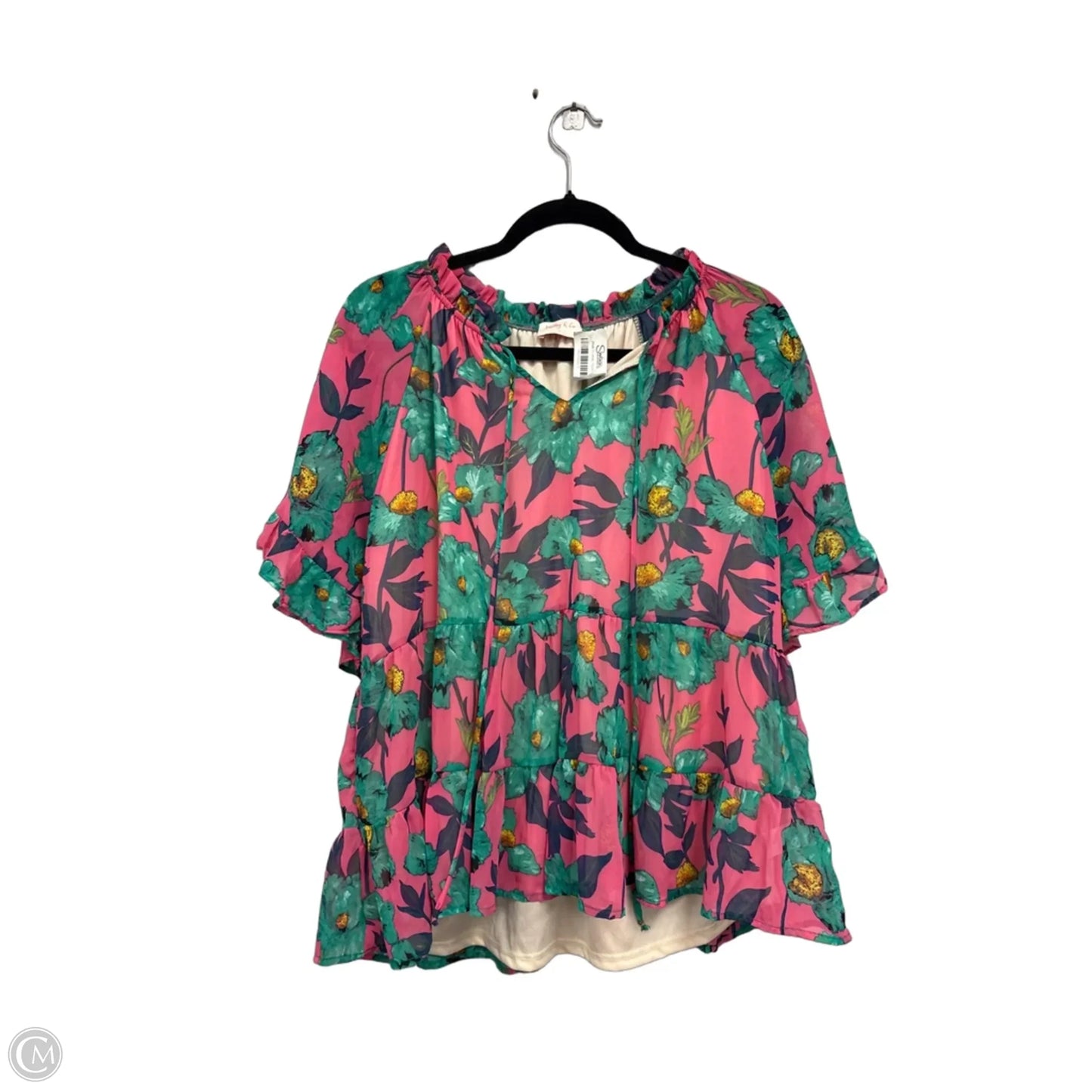 Top Short Sleeve By Clothes Mentor In Green & Pink, Size: L