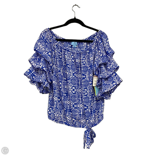 Top Short Sleeve By Cece In Blue & White, Size: L