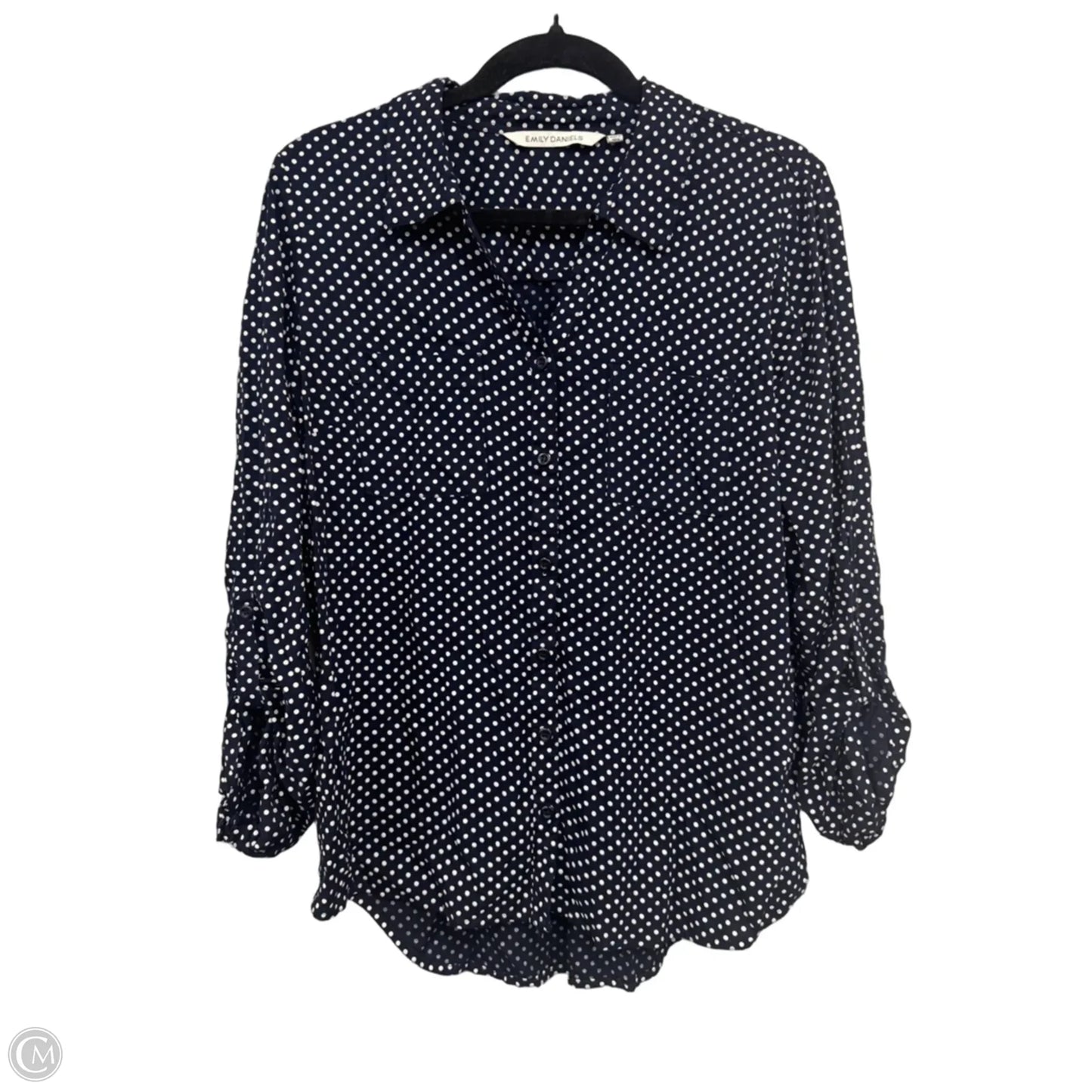 Top 3/4 Sleeve By Emily Daniels In Blue & White, Size: Xl
