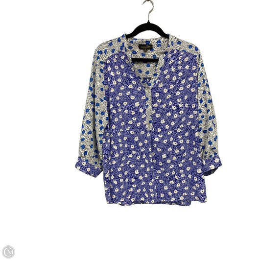 Blouse 3/4 Sleeve By Suzanne Betro In Blue & White, Size: Xl