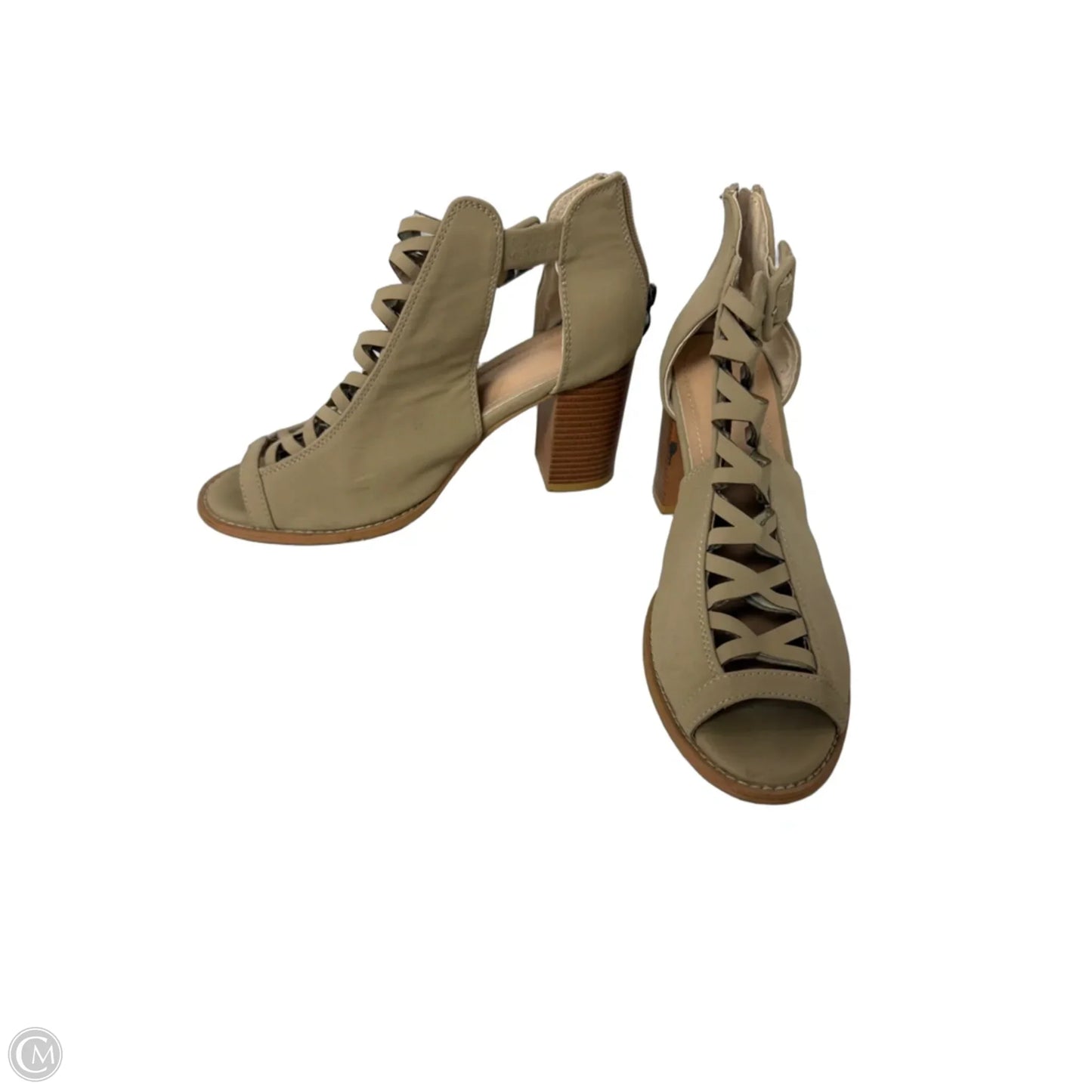 Sandals Heels Block By Clothes Mentor In Tan, Size: 7.5