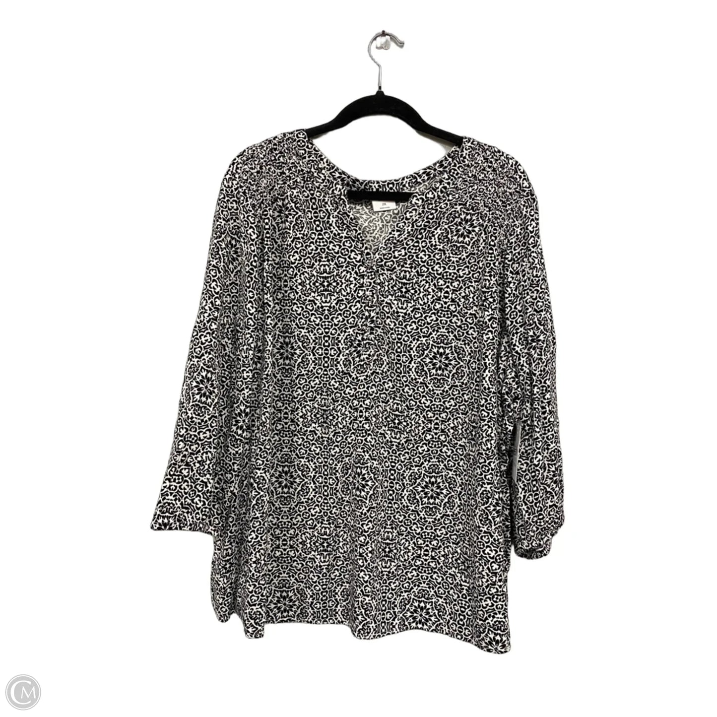 Top 3/4 Sleeve By Croft And Barrow In Black & White, Size: 2x