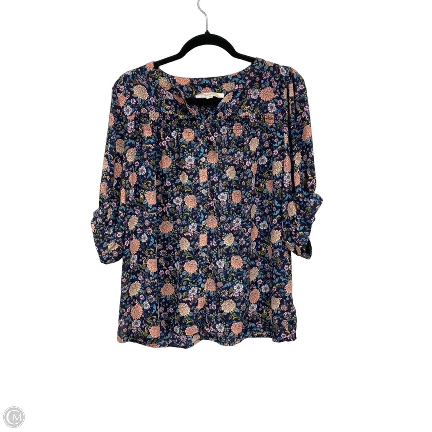 Top Short Sleeve By Loft In Blue & Pink, Size: M