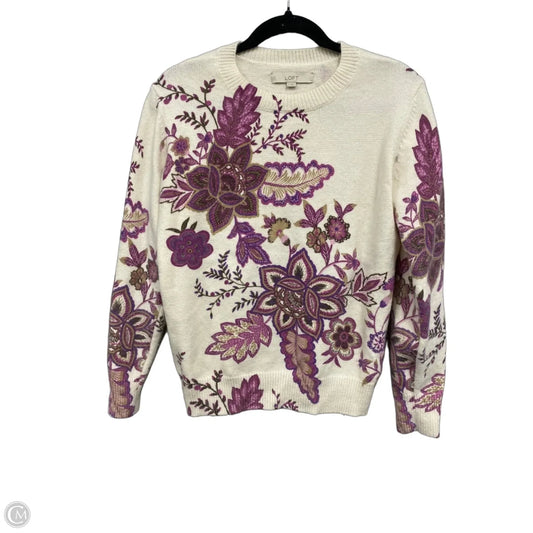 Sweater By Loft In Cream & Purple, Size: M