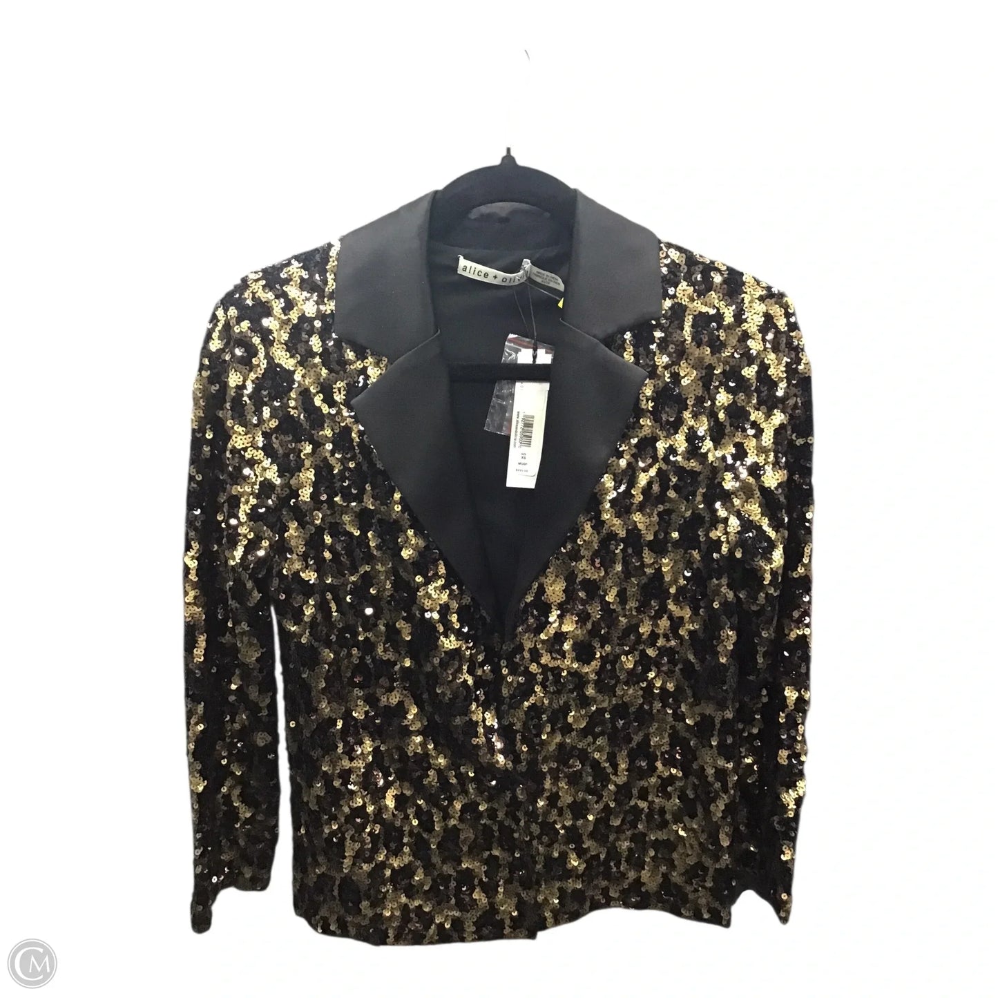 Blazer Designer By Alice + Olivia In Black & Gold, Size: Xs