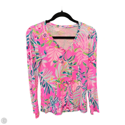 Top 3/4 Sleeve Designer By Lilly Pulitzer In Green & Pink, Size: Xxs