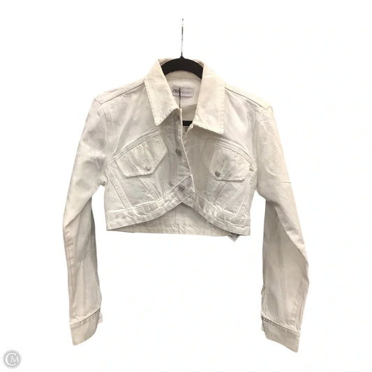 Jacket Denim By Zara In Silver & White, Size: M