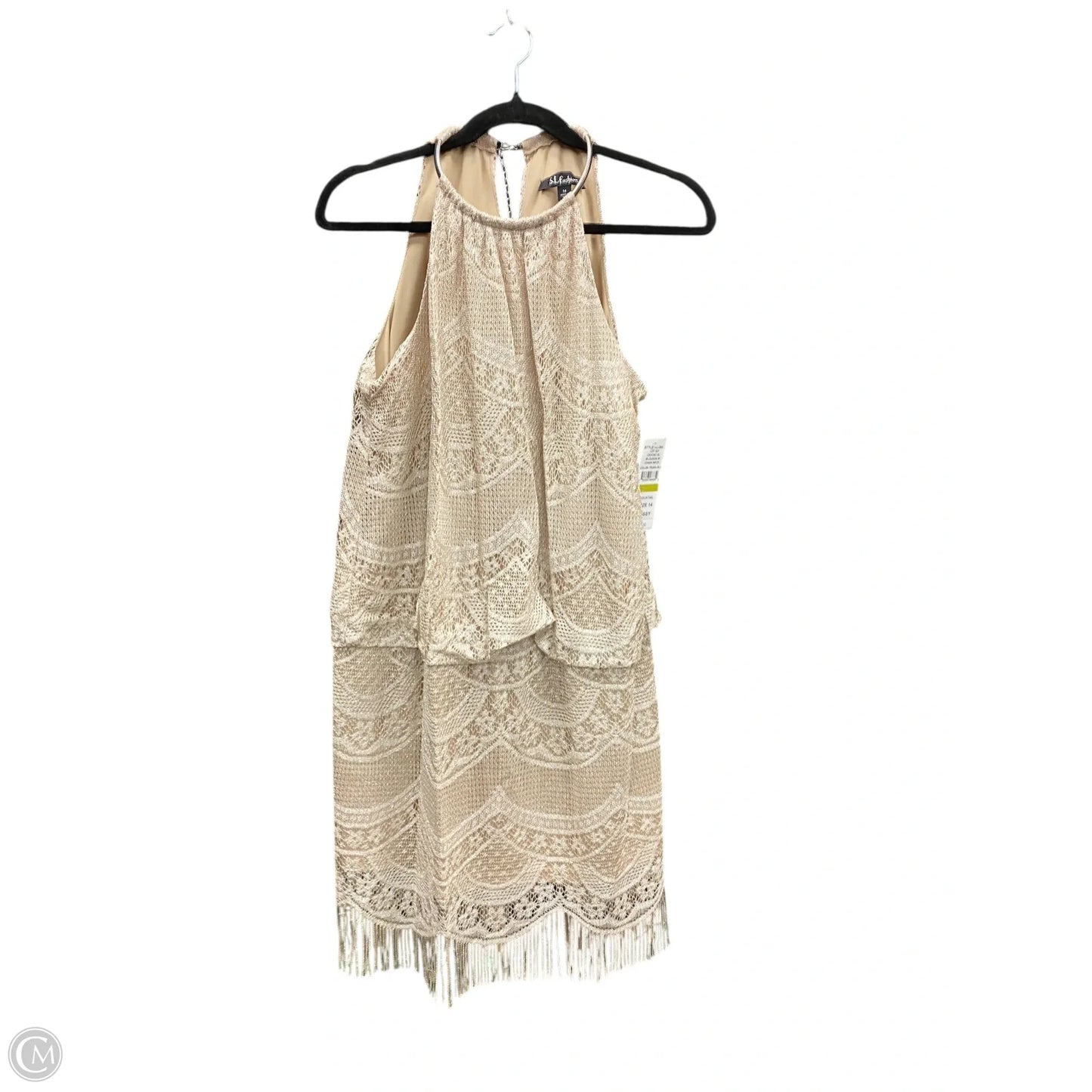 Dress Party Short By Sl Fashions In Silver & Tan, Size: 14