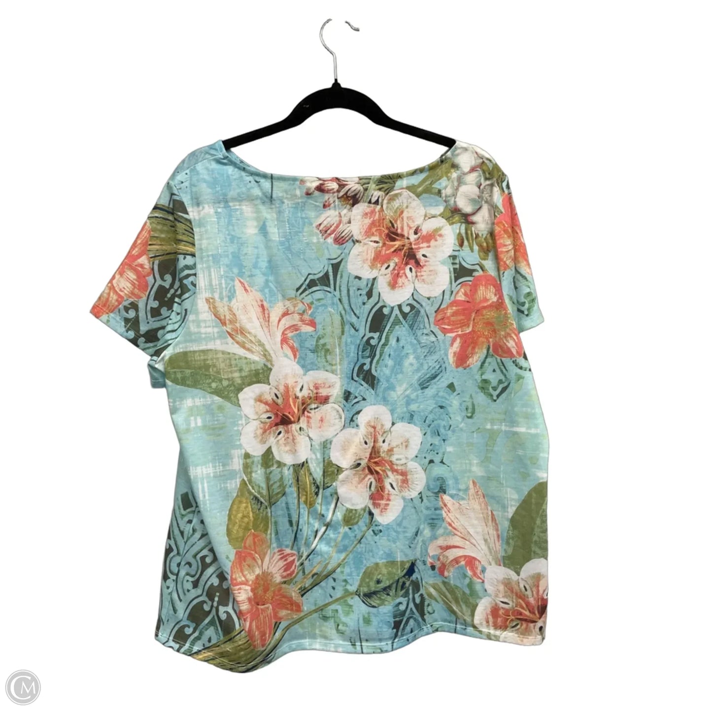 Top Short Sleeve By Chicos In Blue & Orange, Size: Xl